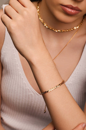 Pulseira Elos Quadrados 4 mm Banhado a Ouro 18K