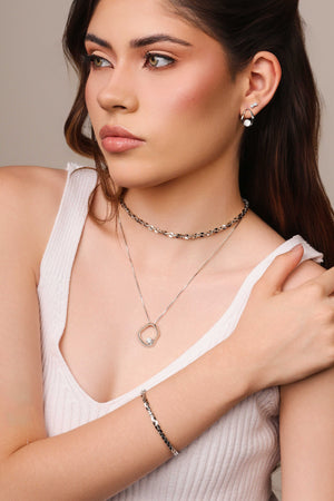 Pulseira Elos Quadrados 4 mm Ródio Branco