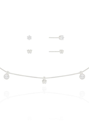 Conjunto Borboleta e Ponto de Luz Cristal Ródio Branco
