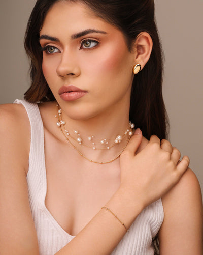 Choker Grumet Nylon com Pérolas Banhado a Ouro 18K - 35 cm