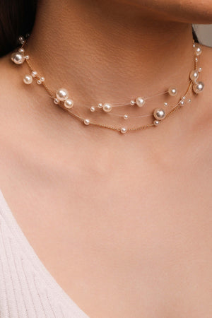 Choker Grumet Nylon com Pérolas Banhado a Ouro 18K