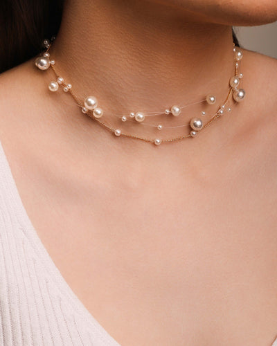 Choker Grumet Nylon com Pérolas Banhado a Ouro 18K - 35 cm