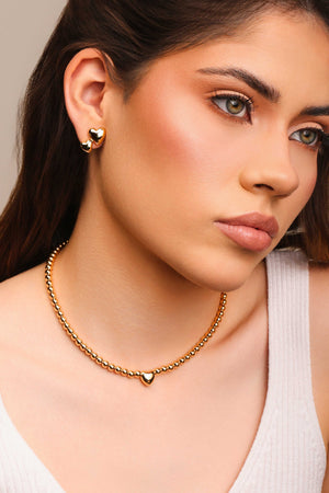 Choker Bolinhas Coração Liso Banhado a Ouro 18K