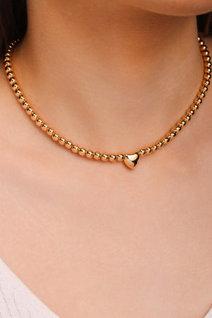 Choker Bolinhas Coração Liso Banhado a Ouro 18K