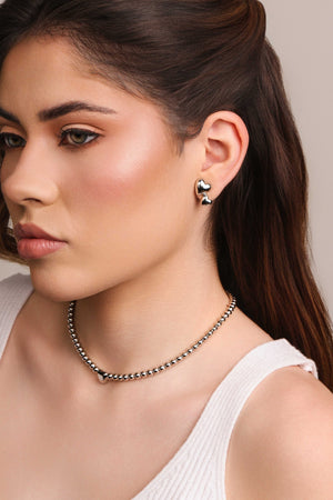 Choker Bolinhas Coração Liso Ródio Branco