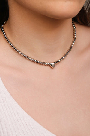 Choker Bolinhas Coração Liso Ródio Branco