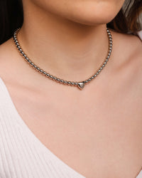 Choker Bolinhas Coração Liso Ródio Branco