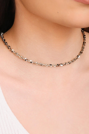 Gargantilha Elos Quadrados 4 mm Ródio Branco - 45 cm