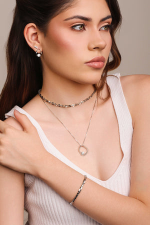 Gargantilha Veneziana Orgânico Vazado Ponto de Luz Cristal Ródio Branco - 45 cm