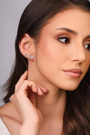 Brinco Ponto de Luz Triplo Cristal Ródio Branco