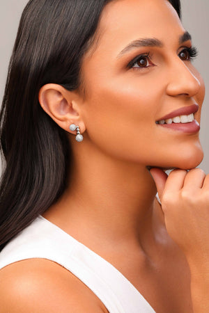 Brinco Bolas Lisas e Cravejada Cristal Ródio Branco