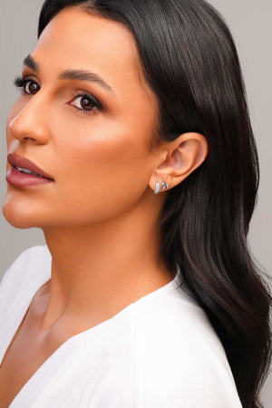 Brinco Argola Click Cravejada Cristal Gomos 1.0 cm Ródio Branco