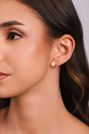 Brinco Gota Cravejada Cristal 1.1 cm Banhado a Ouro 18K