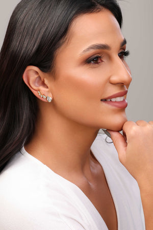 Ear Cuff Gotas Cravejadas Cristal Banhado a Ouro 18K