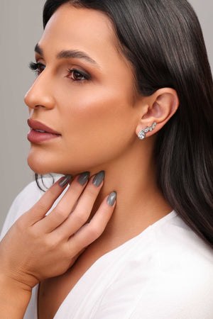 Ear Cuff Gotas Cravejadas Cristal Ródio Branco