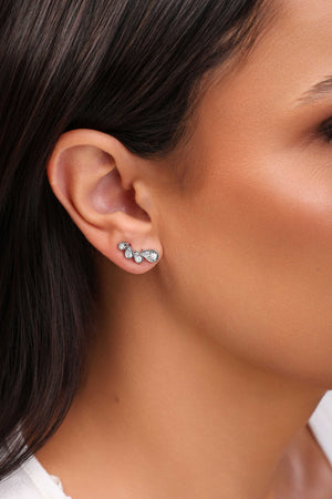 Ear Cuff Gotas Cravejadas Cristal Ródio Branco