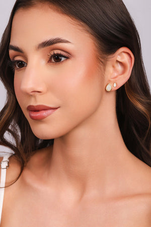Brinco Gota Cravejada Cristal 6 cm Banhado a Ouro 18K