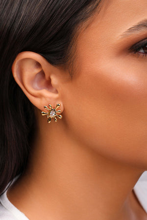 Brinco Orgânico Splash Ponto de Luz Oval Cristal Banhado a Ouro 18K