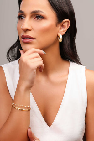 Brinco Argola Lua Pérola 2.7 cm Banhado a Ouro 18K