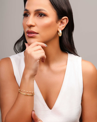 Brinco Argola Lua Pérola 2,7 cm Banhado a Ouro 18K