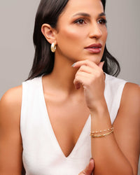 Pulseira Tripla Snake Elos Pérolas Banhado a Ouro 18K