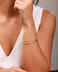 Pulseira Tripla Snake Elos Pérolas Banhado a Ouro 18K