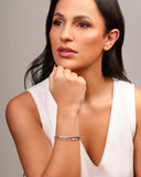 Pulseira Tripla Snake Elos Pérolas Ródio Branco