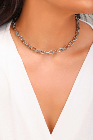 Choker Elos Ovais 8 mm Ródio Branco