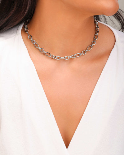 Choker Elos Ovais 8 mm Ródio Branco - 35 cm