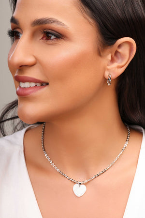 Gargantilha Elos Ovais Coração Madrepérola Ródio Branco - 40 cm