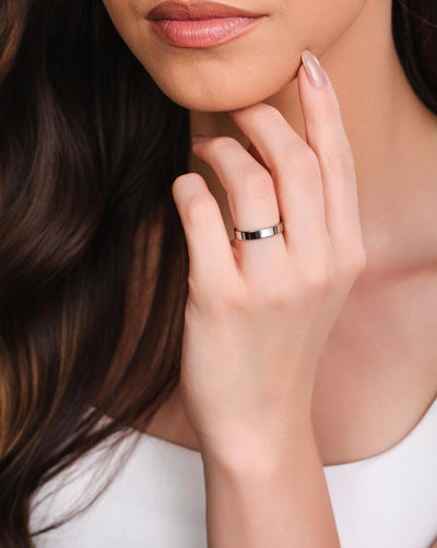 Anel Ajustável Liso 3 mm Tamanho M Ródio Branco