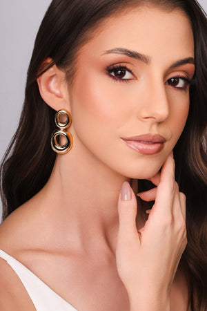 Brinco Oval Duplo Vazado Liso Banhado a Ouro 18K