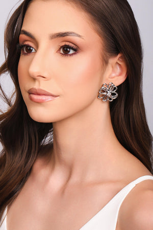 Brinco Flor Dupla Ponto de Luz Cristal Ródio Branco