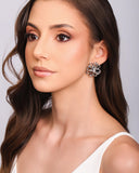 Brinco Flor Dupla Ponto de Luz Cristal Ródio Branco