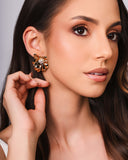 Brinco Flor Detalhada Carré Cristal Banhado a Ouro 18K