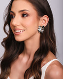 Brinco Flor Detalhada Carré Cristal Ródio Branco