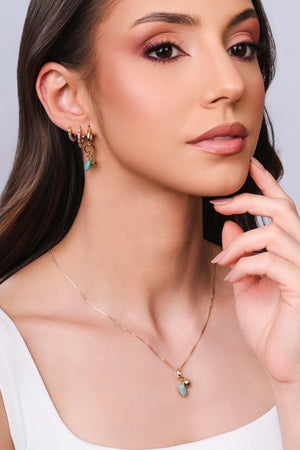 Brinco Argola Click Barroca Verde Jade 3.3 cm Banhado a Ouro 18K