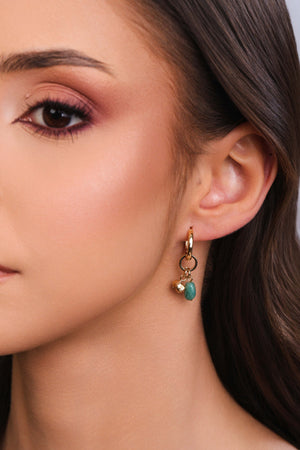 Brinco Argola Click Barroca Verde Jade 3.3 cm Banhado a Ouro 18K