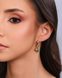 Brinco Argola Click Barroca Verde Jade 3.3 cm Banhado a Ouro 18K