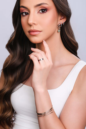 Brinco Argola Click Barroca Verde Jade 3.3 cm Ródio Branco