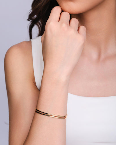 Bracelete Liso Flat Dois Filetes 6 mm Banhado a Ouro 18K