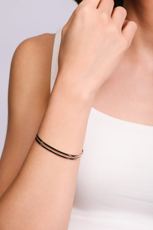 Bracelete Dois Filetes Lisos 6 mm Ródio Branco