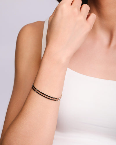 Bracelete Liso Flat Dois Filetes 6 mm Ródio Branco