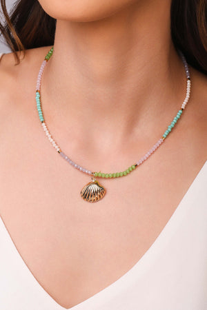 Choker Cristais Coloridos Concha Banhado a Ouro 18K