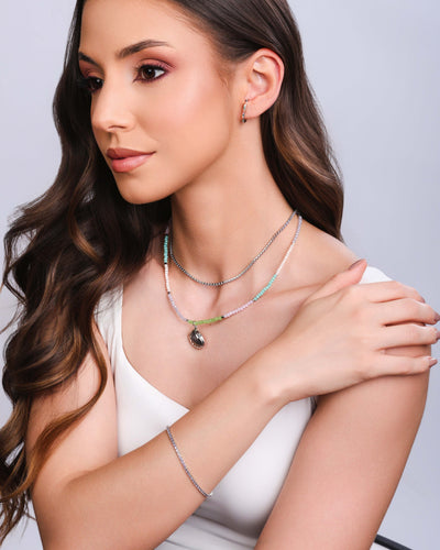 Choker Cristais Coloridos Concha Ródio Branco - 32 cm