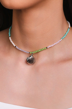 Choker Cristais Coloridos Concha Ródio Branco