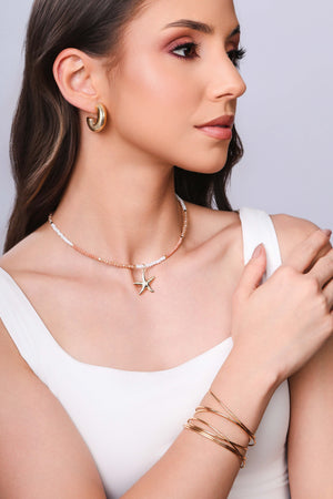 Choker Cristais Coloridos Estrela do Mar Banhada a Ouro 18K