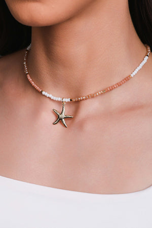 Choker Cristais Coloridos Estrela do Mar Banhada a Ouro 18K