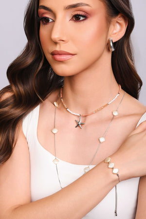 Choker Cristais Coloridos Estrela do Mar Ródio Branco