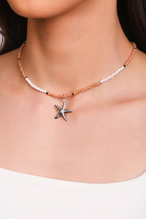 Choker Cristais Coloridos Estrela do Mar Ródio Branco